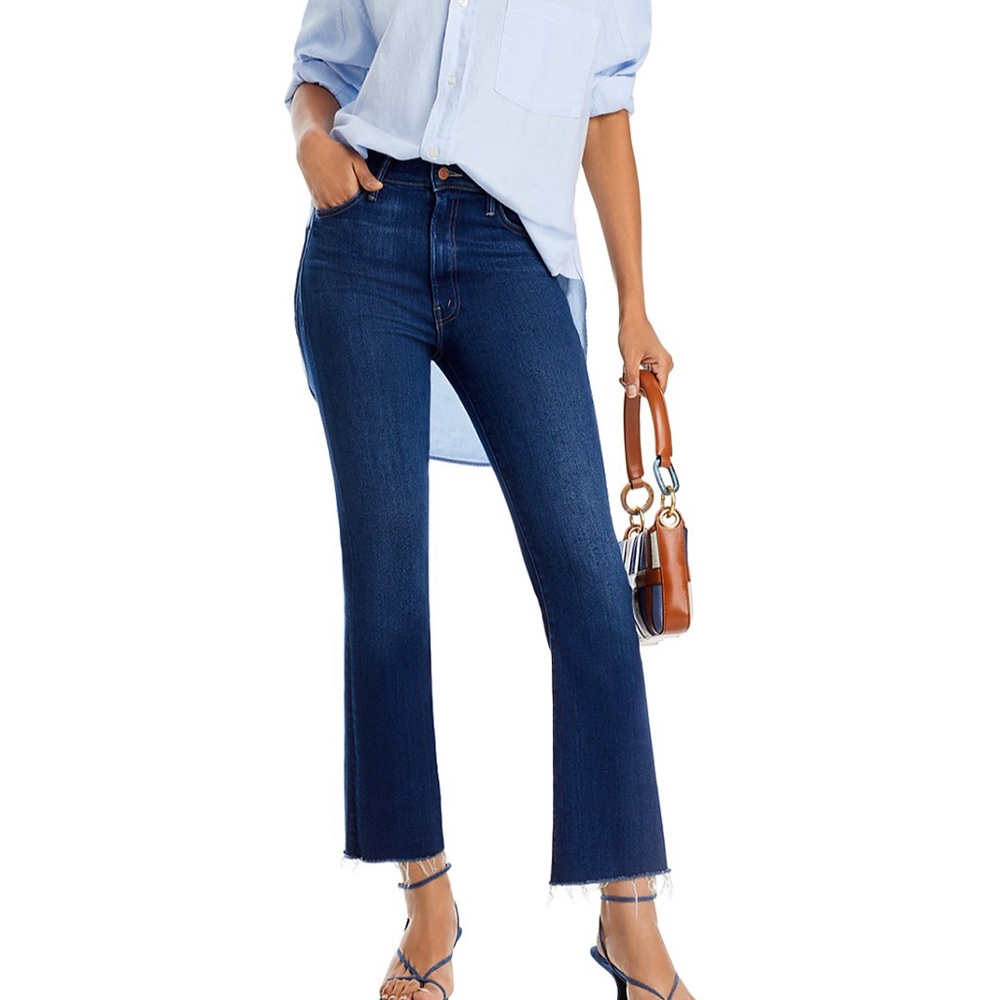 Mother Hustler Ankle High Rose Frayed Flare Leg Ankle Jeans Home Movie Size 24